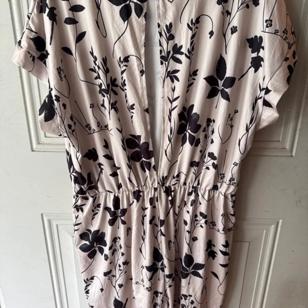 Beige Floral Midi Dress with Black Print